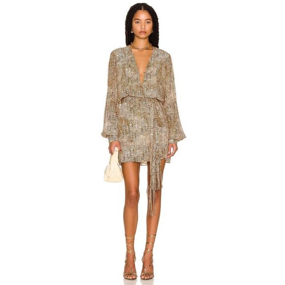 Alexis Dula Dress in Animal Print XSmall New Womens Faux Wrap Mini - Picture 1 of 16